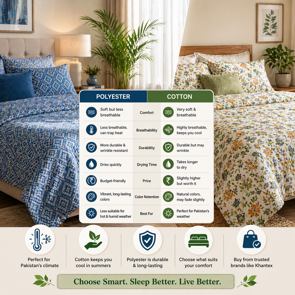 Polyester vs Cotton Bedsheets – Which is Better for Pakistan? (2026 Guide)