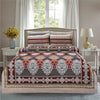 Sapphire Maroon Grey 4 Pillow Multani Bedsheet Set - Khan Tex