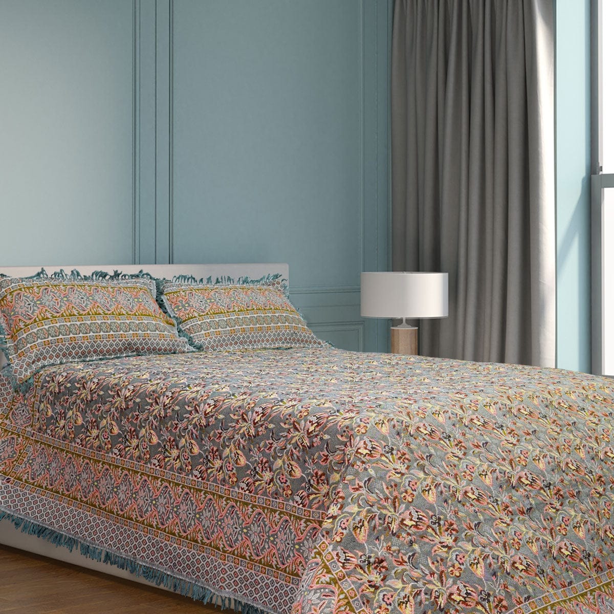 Crystal Grey Multani Bed Sheet Set Khan Tex